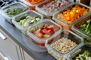 Reduce, reuse, recycle - rethink! Food on a table in a glass containers. Sustainability and eco packaging.