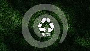 Reduce, reuse, recycle symbol with green grass background, ecological metaphor for ecological waste management and sustainable and