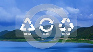 Reduce, reuse, recycle symbol on nature background, Ecological concept. Ecology. Recycle and Zero waste symbol in the untouched