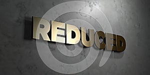 Reduced - Gold sign mounted on glossy marble wall - 3D rendered royalty free stock illustration