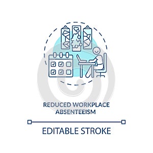 Reduced workplace absenteeism blue concept icon