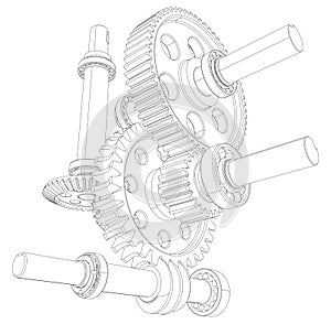 Reducer consisting of gears, bearings and shafts