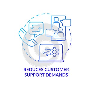 Reduces customer support demand blue gradient concept icon