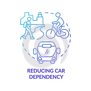 Reducing car dependency blue gradient concept icon