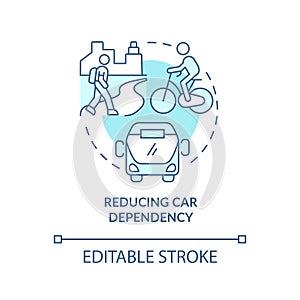 Reducing car dependency turquoise concept icon