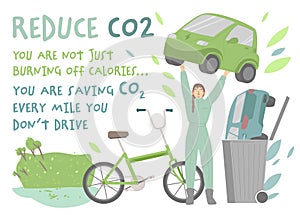 Reducing carbon footprint. Landscape poster. Vectgor illustration