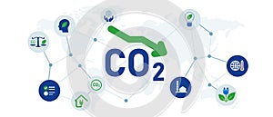 Reducing CO2 carbon emissions decrease graphic for environment climate change