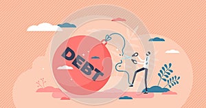 Reducing debt relief after cut financial commitments tiny person concept.