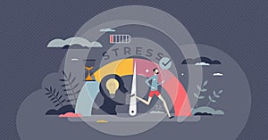 Reducing stress level with sport for mental health tiny person concept