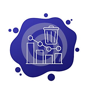 Reducing waste icon with a chart and trash bin