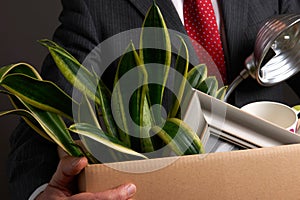 Redundant Businessman With Possessions In Box photo