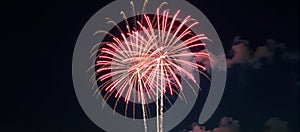 Redwhiteblue firework explosion lighting up the night sky