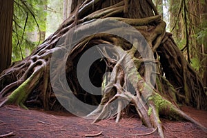 redwood tree roots intertwining