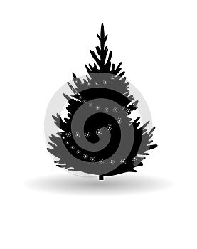 Ree, Christmas fir tree, black silhouette on white.