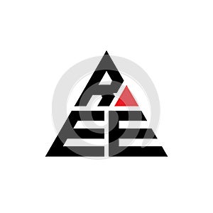 REE triangle letter logo design with triangle shape. REE triangle logo design monogram. REE triangle vector logo template with red photo