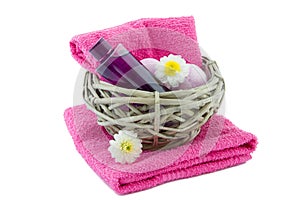 Reed basket with bath products photo