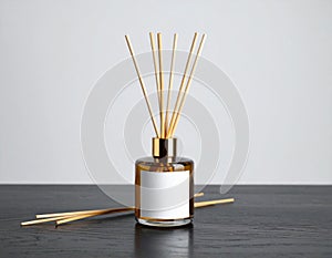 Reed Diffuser with Blank Label on Dark Table