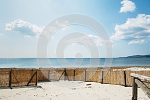 Reed fence by the sea photo