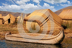 Reed Huts Boat Lake Titicaca Floating Island