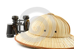 Reed safari hat and binoculars