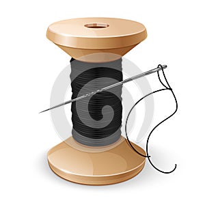 Reel with black thread and needle