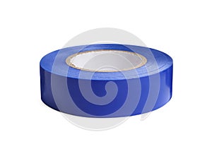 Reel of blue insulating tape isolated on white