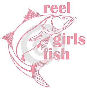 Reel girls fish design, funny girly fishing text with snook