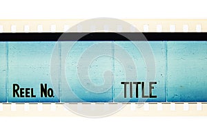 Reel and movie title text on film leader