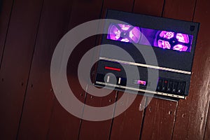 Reel to reel audio tape recorder with purple led light strip