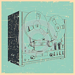 Reel to reel tape recorder retro poster