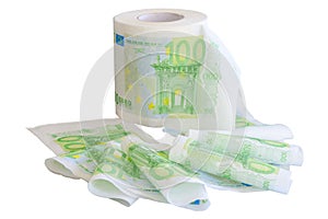 Reeled off toilet paper with 100 Euro banknotes image