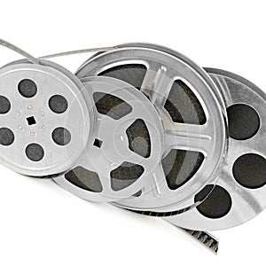Reels with film strip isolated on a white background