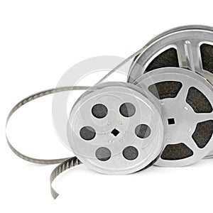 Reels with film strip isolated on a white background