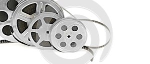 Reels with film strip isolated on a white background. Free space for your text. Wide photo