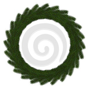 Reen Christmas wreath vector isolated on white background. Xmas round garland decoration effect. Rin