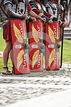 Reenactment with roman soldiers uniforms