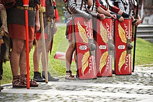 Reenactment with roman soldiers uniforms