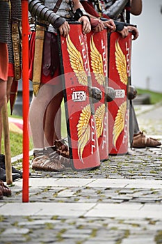 Reenactment with roman soldiers uniforms