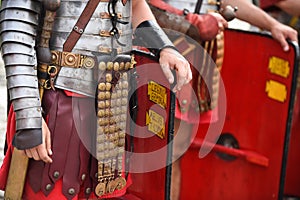 Reenactment with roman soldiers uniforms photo