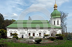 Refectory with Savior-Transfiguraton Church of Vydubychi Monastery in Kyiv Ukraine