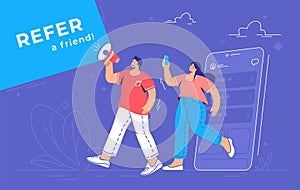 Refer a friend and audience announcement on loudspeaker