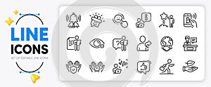 Refer friend, Global business and Safe time line icons. For web app. Vector