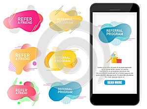 Refer a friend, referral program label banner vector set