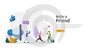 refer a friend strategy and affiliate marketing concept . people character sharing referral business partnership and earn money.