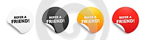 Refer a friend symbol. Referral program sign. Round sticker badge banner. Vector