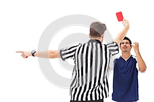 Referee sending off football player