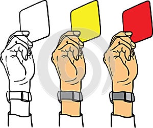 Referee showing cards, line art illustration