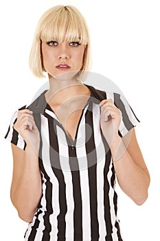 Referee woman hold collar