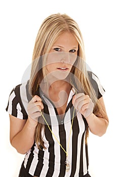 Referee woman hold whistle string