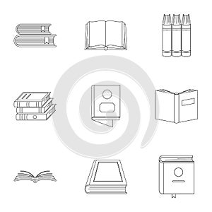 Reference book icons set, outline style